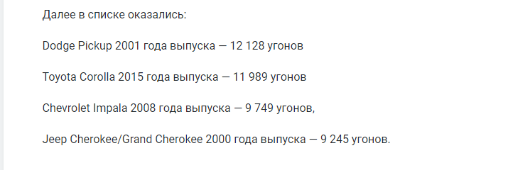 Складено ТОП-10 автомобілів, що найчастіше викрадаються в США
